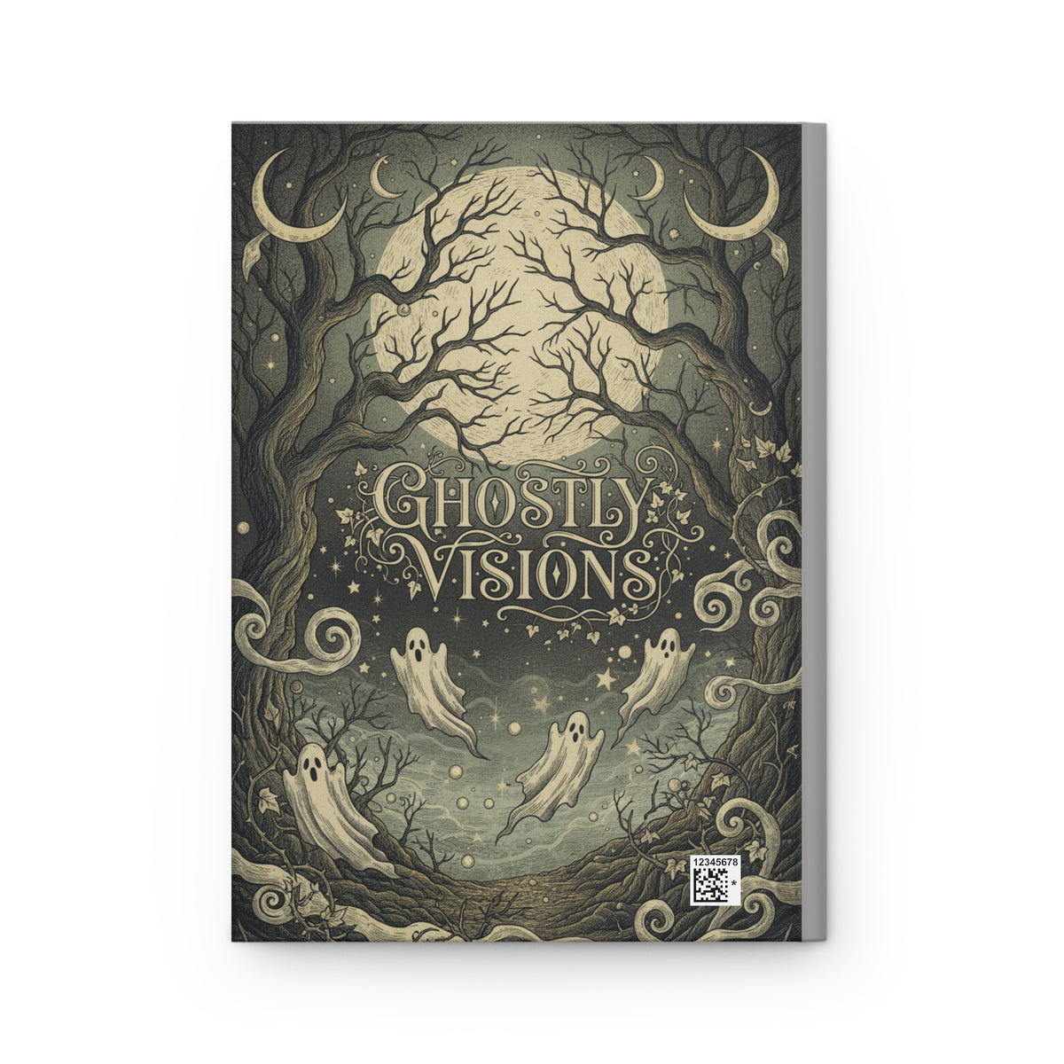 Ghostly Visions Hardcover Journal — Lined Spooky Moon & Ghosts Notebook for Halloween, Gothic Journaling, Paranormal Notes