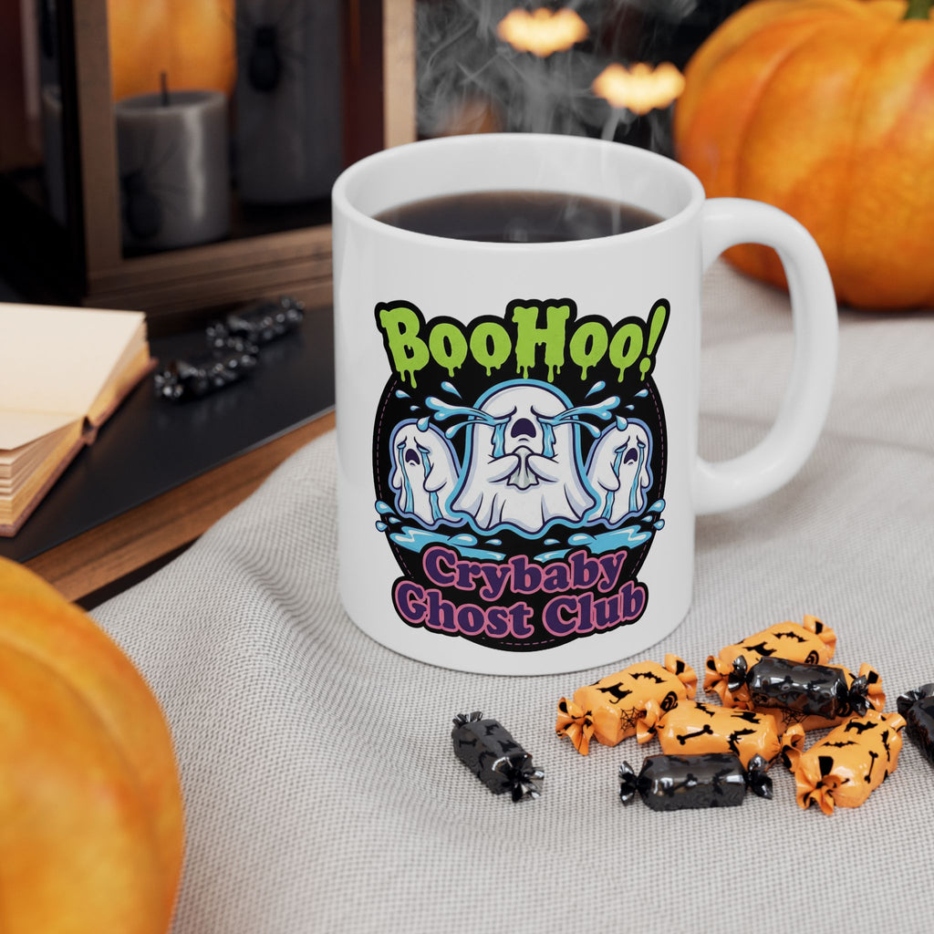 Crybaby Ghost Club Ceramic Mug — Boo! Club Halloween Coffee Cup (11oz & 15oz)