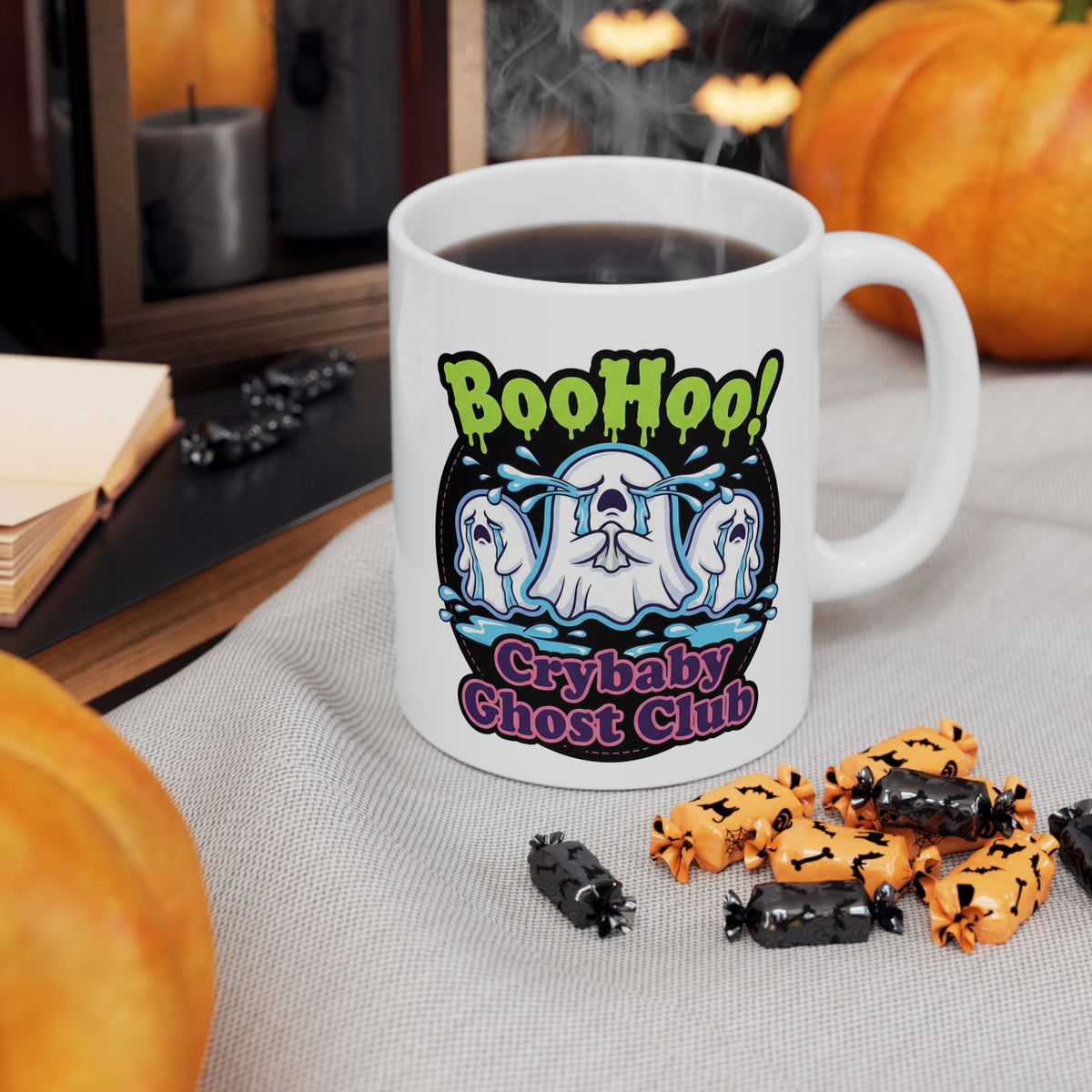 Crybaby Ghost Club Ceramic Mug — Boo! Club Halloween Coffee Cup (11oz & 15oz)