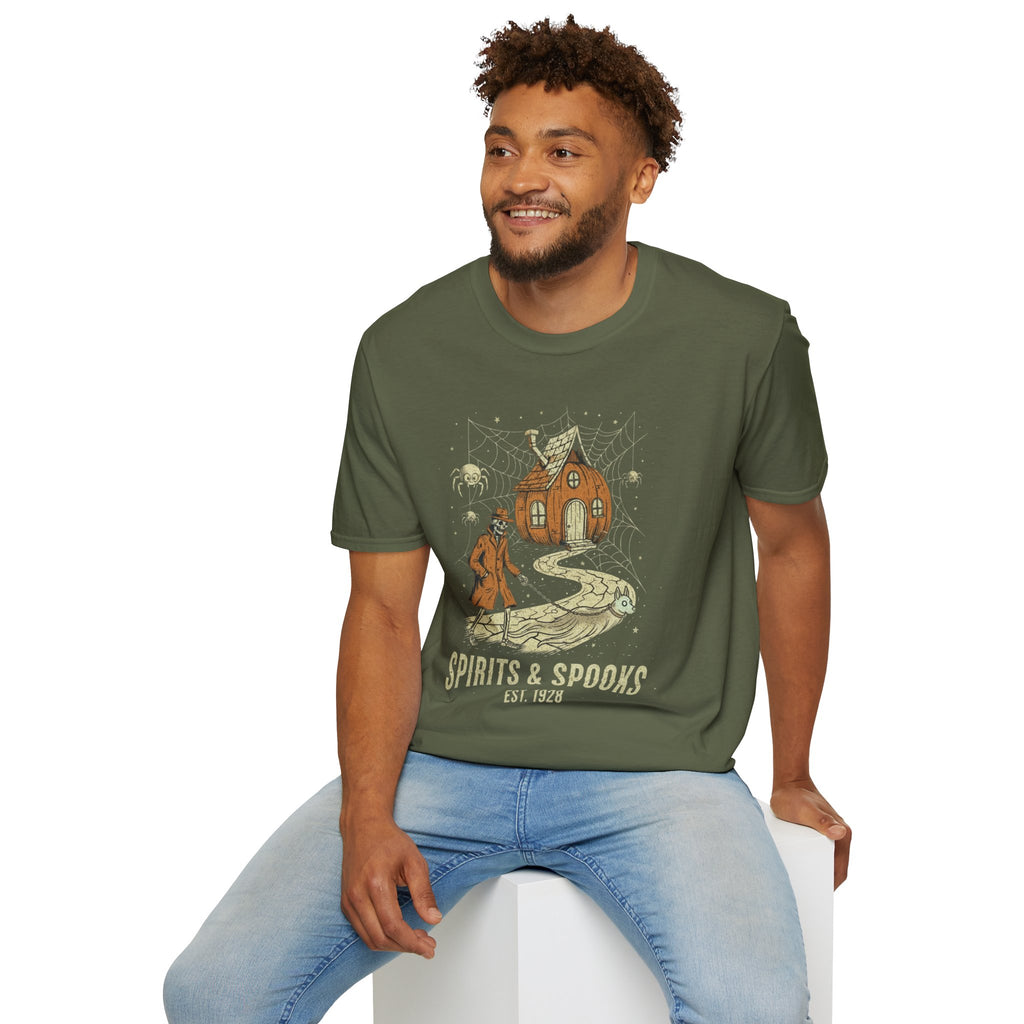 Halloween Pumpkin House T-Shirt — "Spirits & Spooks" Vintage Haunted Tee