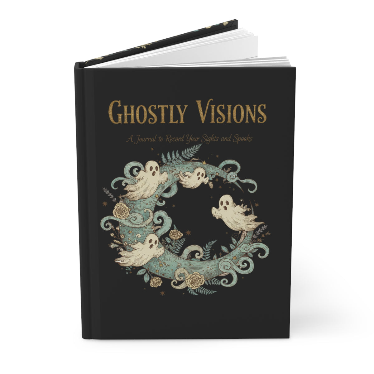 Ghostly Visions Black Hardcover Journal — Lined Paranormal Moon Notebook