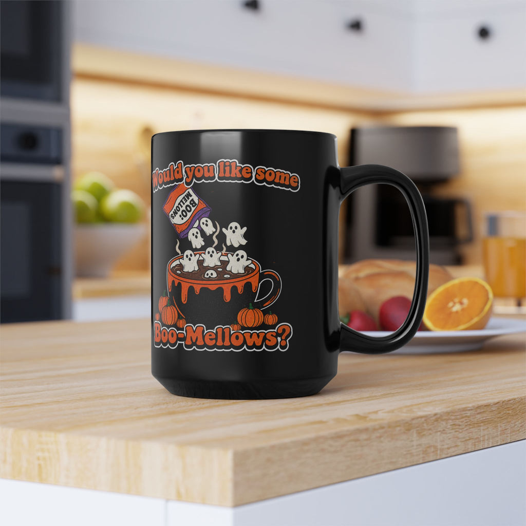 Halloween Boo-Mallows Black 15oz Mug — "Would you like some Boo-Mellows?"