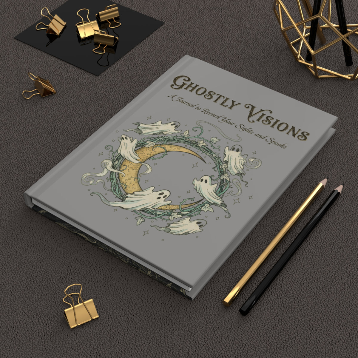 Ghostly Visions Hardcover Journal — Lined Spooky Moon & Ghosts Notebook for Halloween, Gothic Journaling, Paranormal Notes