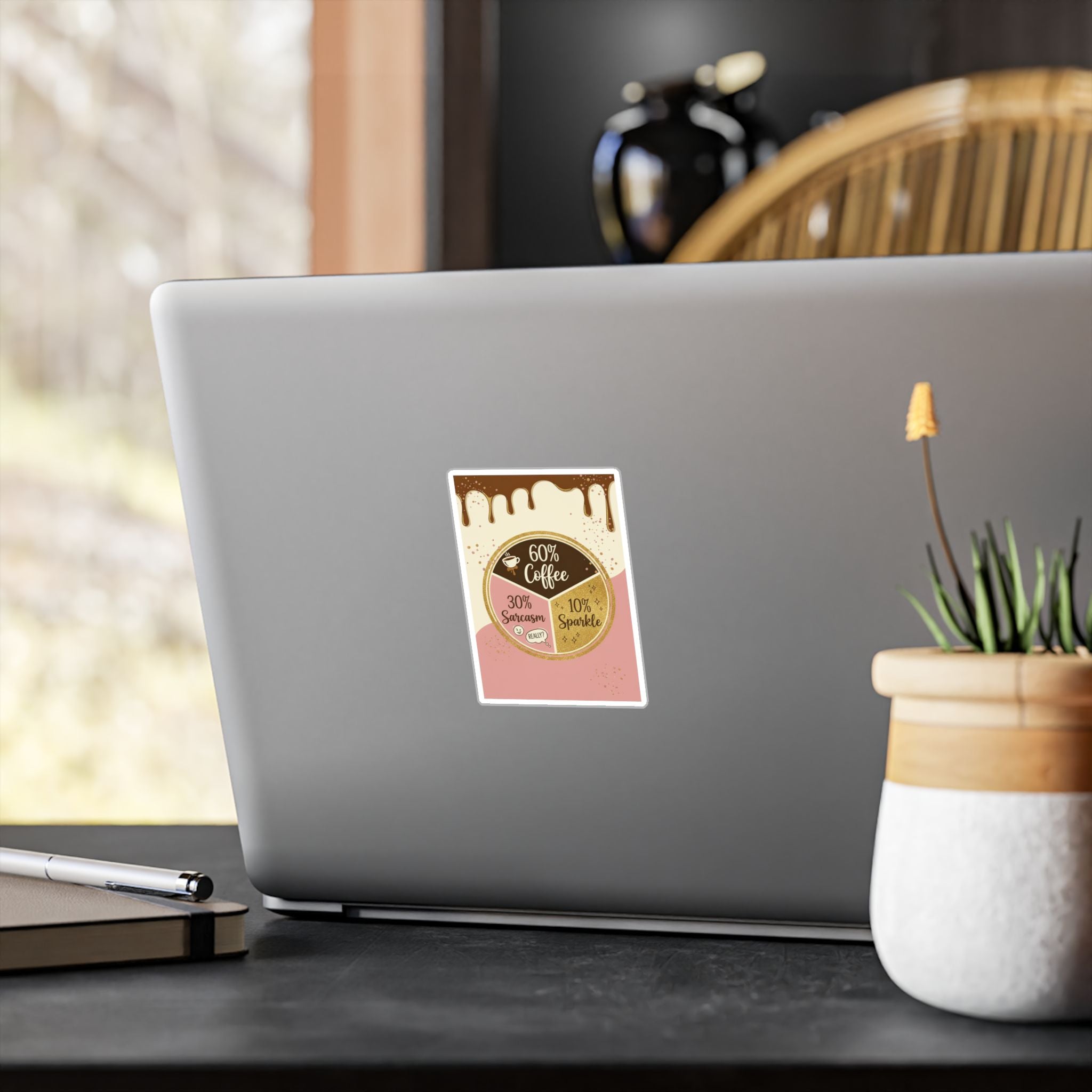 Kiss-Cut Vinyl Decal — "60% Coffee, 30% Sarcasm, 10% Sparkle" Pie Chart Sticker
