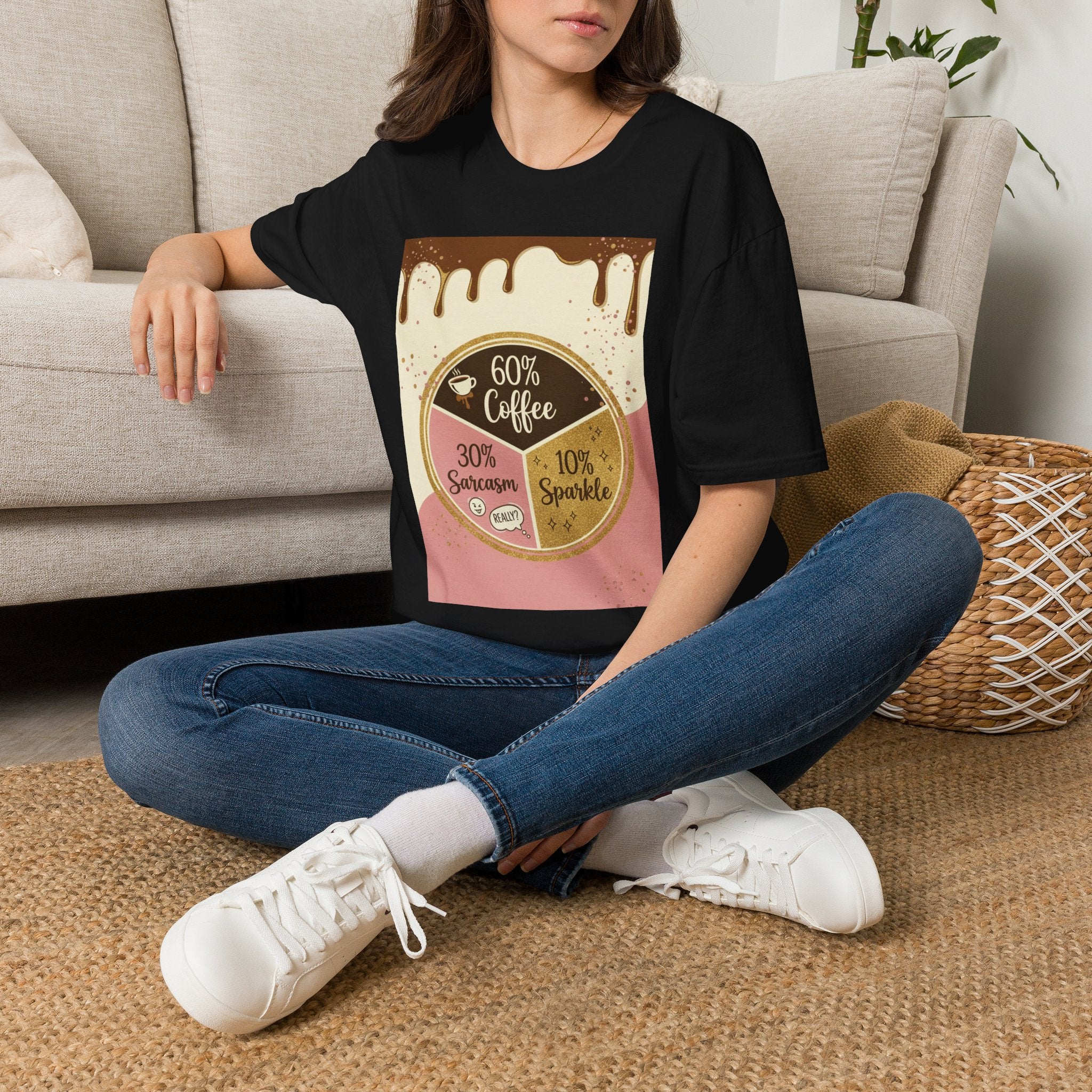 Coffee Pie Chart T‑Shirt — 60% Coffee, 30% Sarcasm, 10% Sparkle Graphic Tee