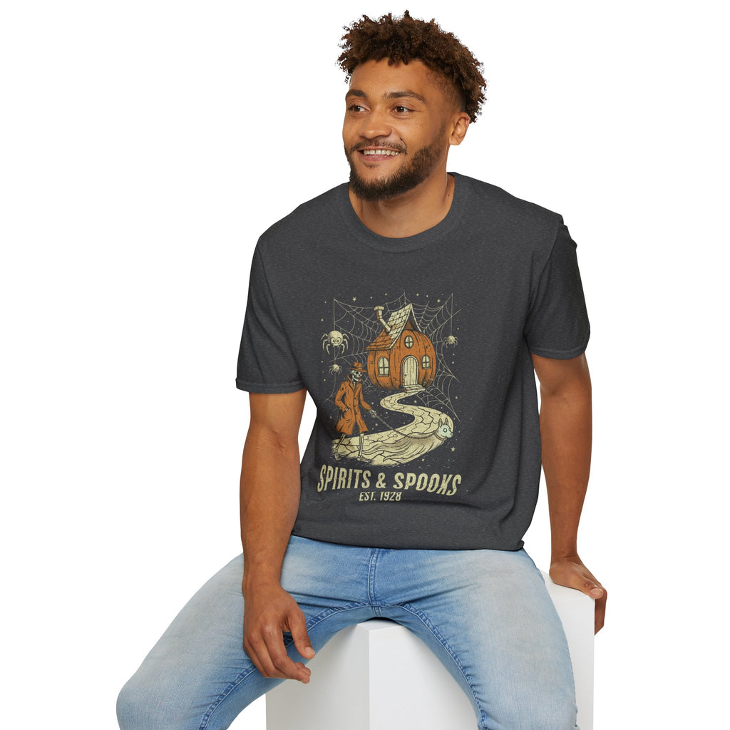 Halloween Pumpkin House T-Shirt — "Spirits & Spooks" Vintage Haunted Tee