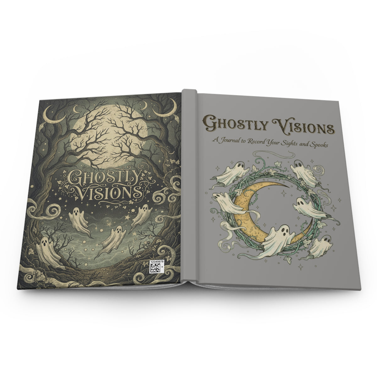 Ghostly Visions Hardcover Journal — Lined Spooky Moon & Ghosts Notebook for Halloween, Gothic Journaling, Paranormal Notes