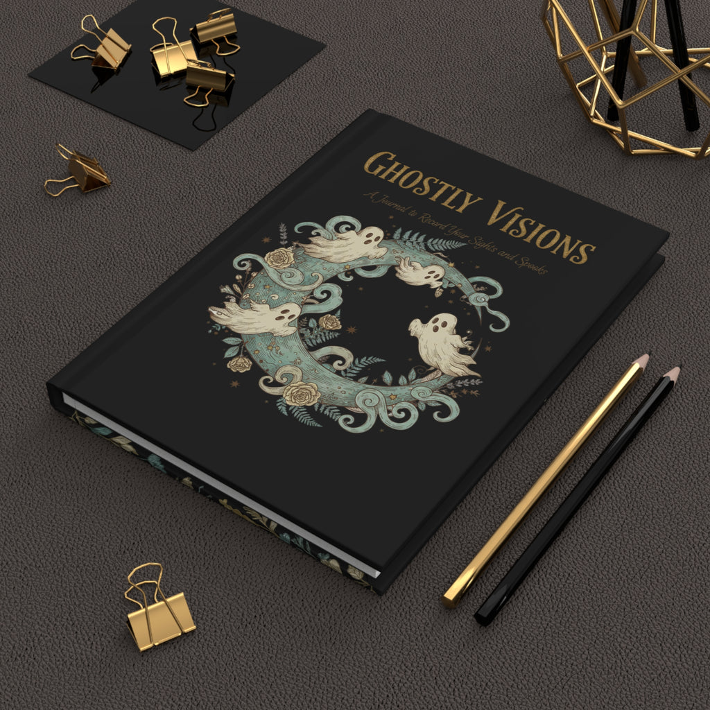 Ghostly Visions Black Hardcover Journal — Lined Paranormal Moon Notebook