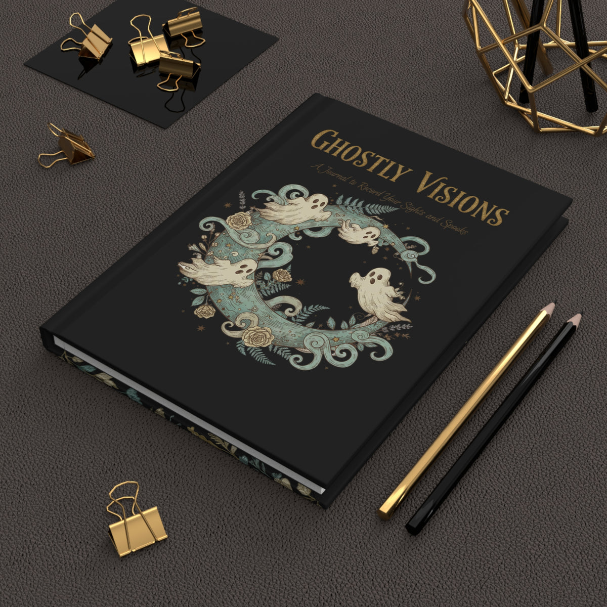 Ghostly Visions Black Hardcover Journal — Lined Paranormal Moon Notebook