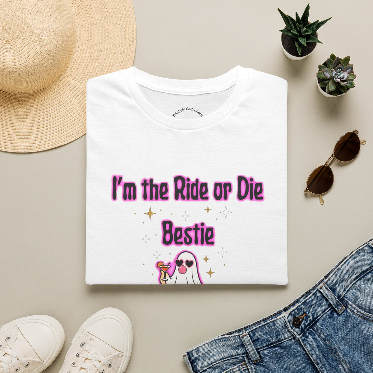 Ride or Die Bestie T-Shirt — Cute Ghost BFF Graphic Tee