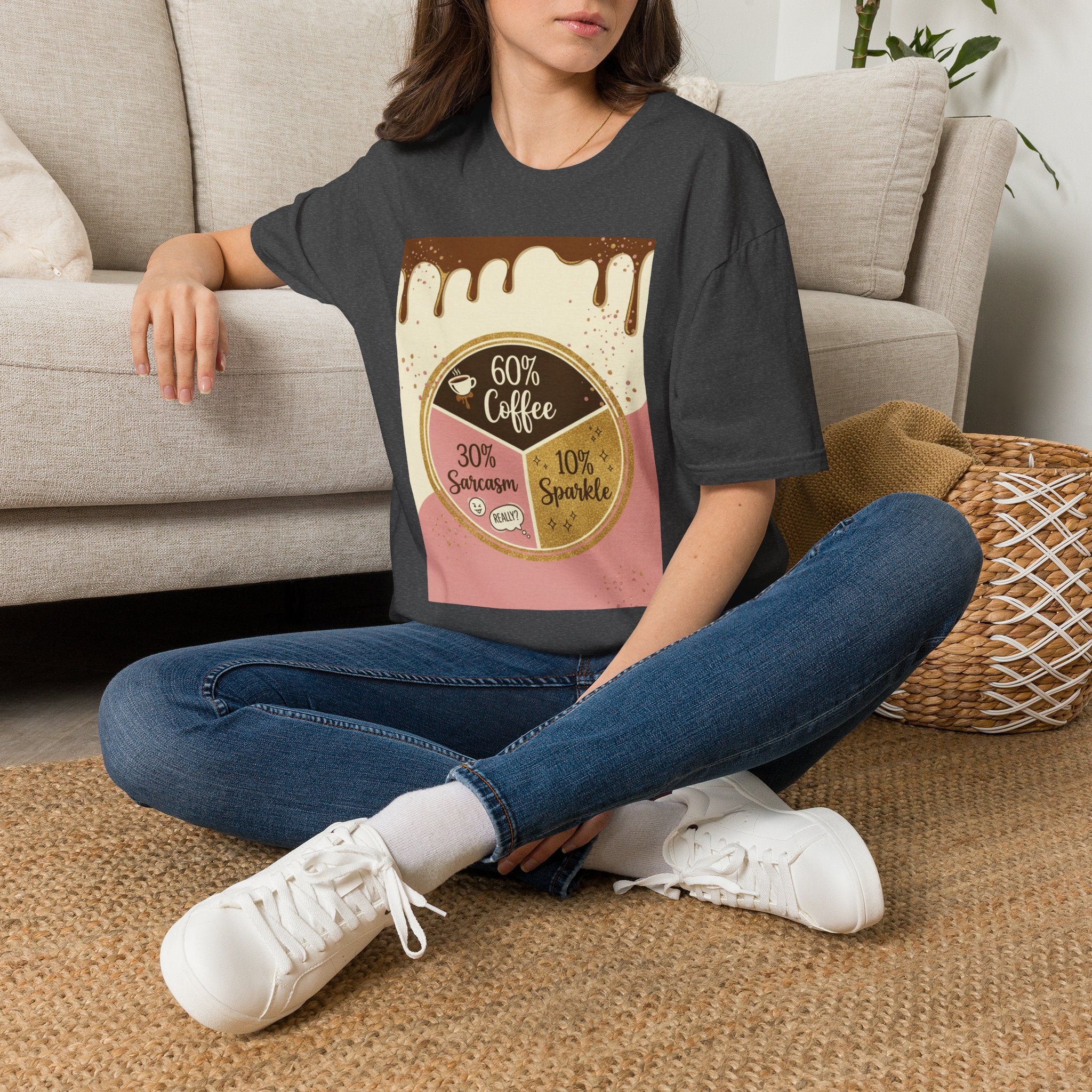 Coffee Pie Chart T‑Shirt — 60% Coffee, 30% Sarcasm, 10% Sparkle Graphic Tee