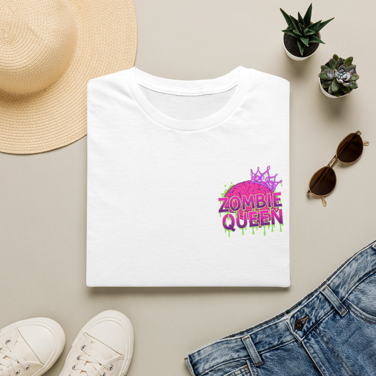 Zombie Queen T-Shirt — Neon Pink Drip Graphic Tee for Halloween & Horror Fans