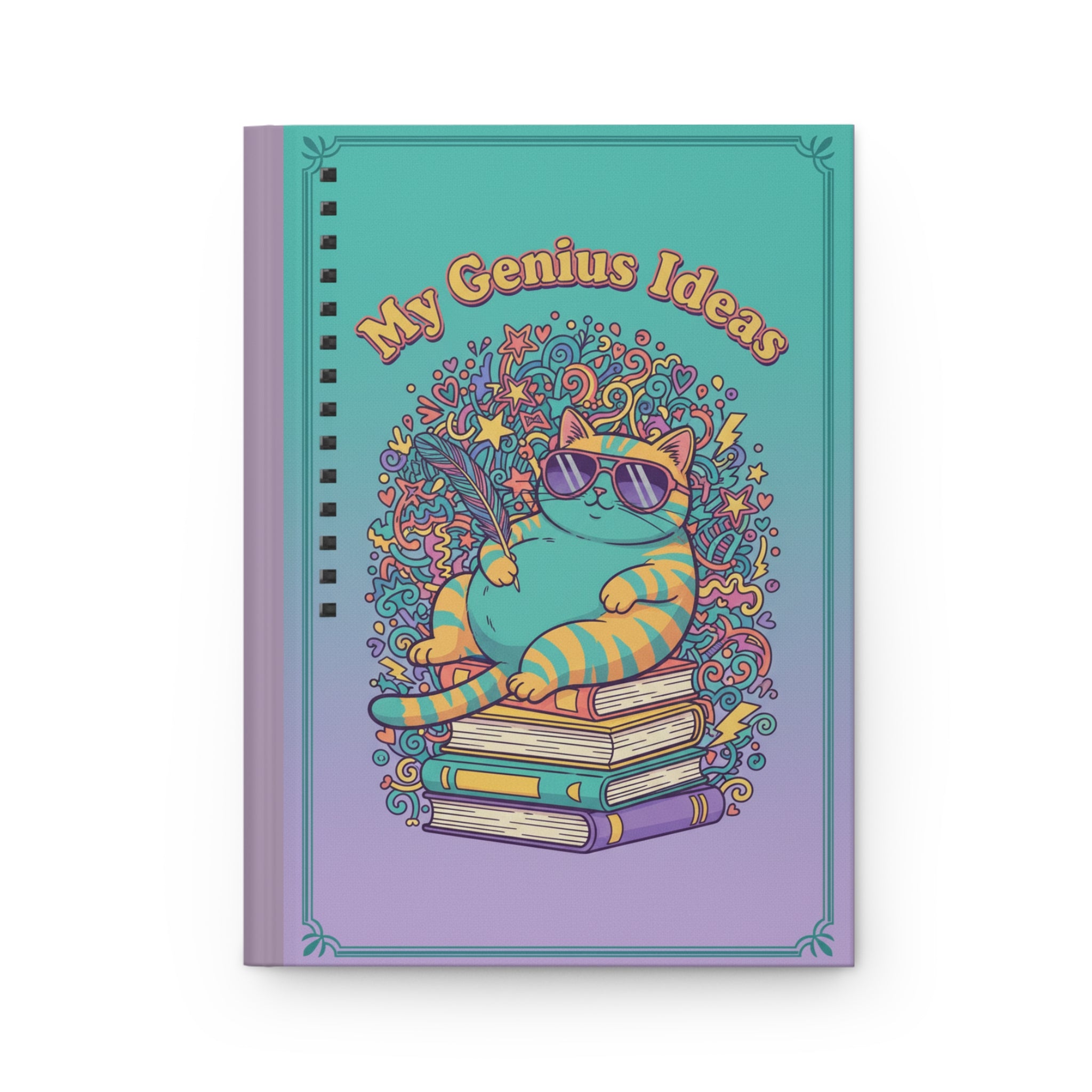 My Genius Ideas Hardcover Journal — Cute Cat on Books Notebook for Writers & Students