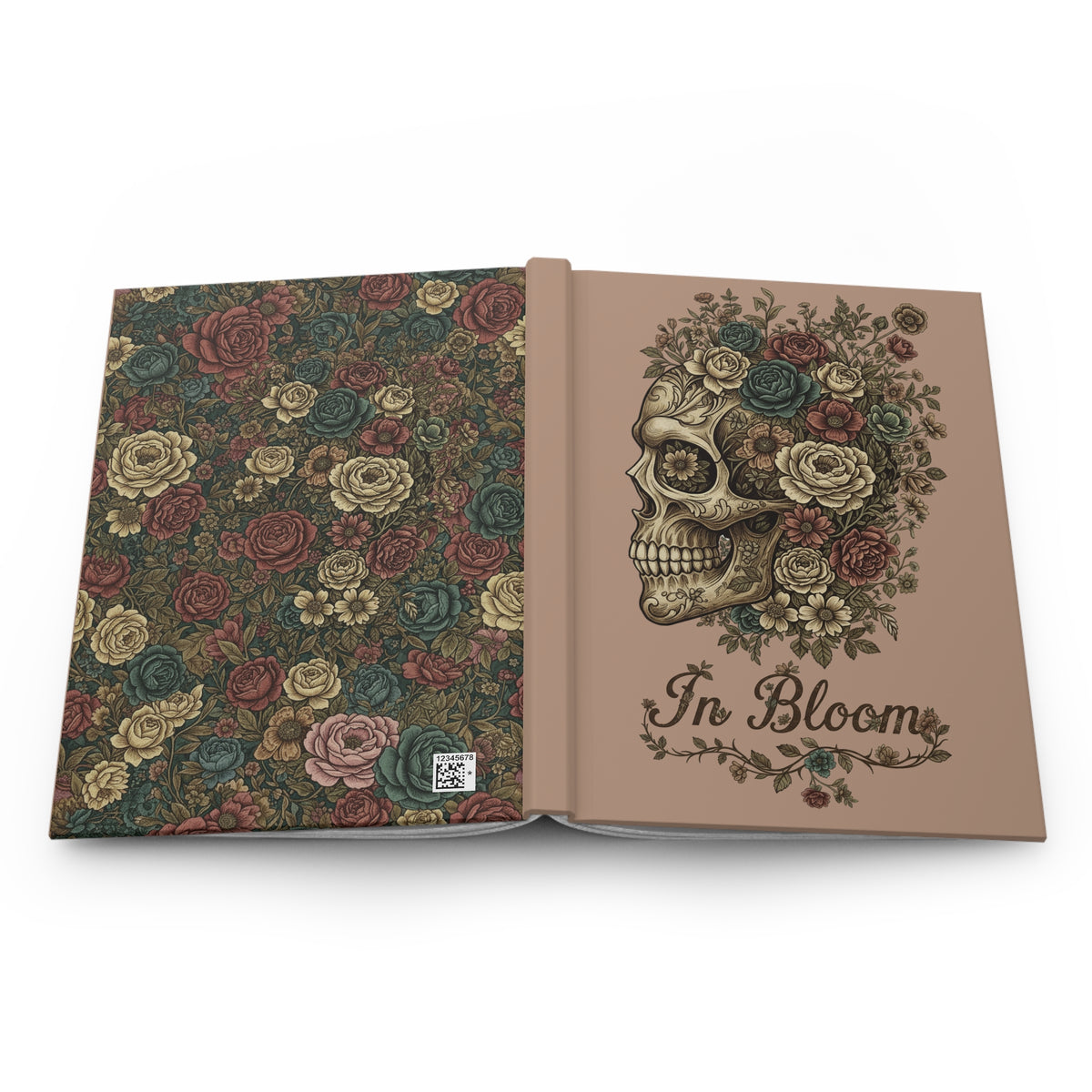 Floral Skull Hardcover Journal — "In Bloom" Vintage Rose Notebook