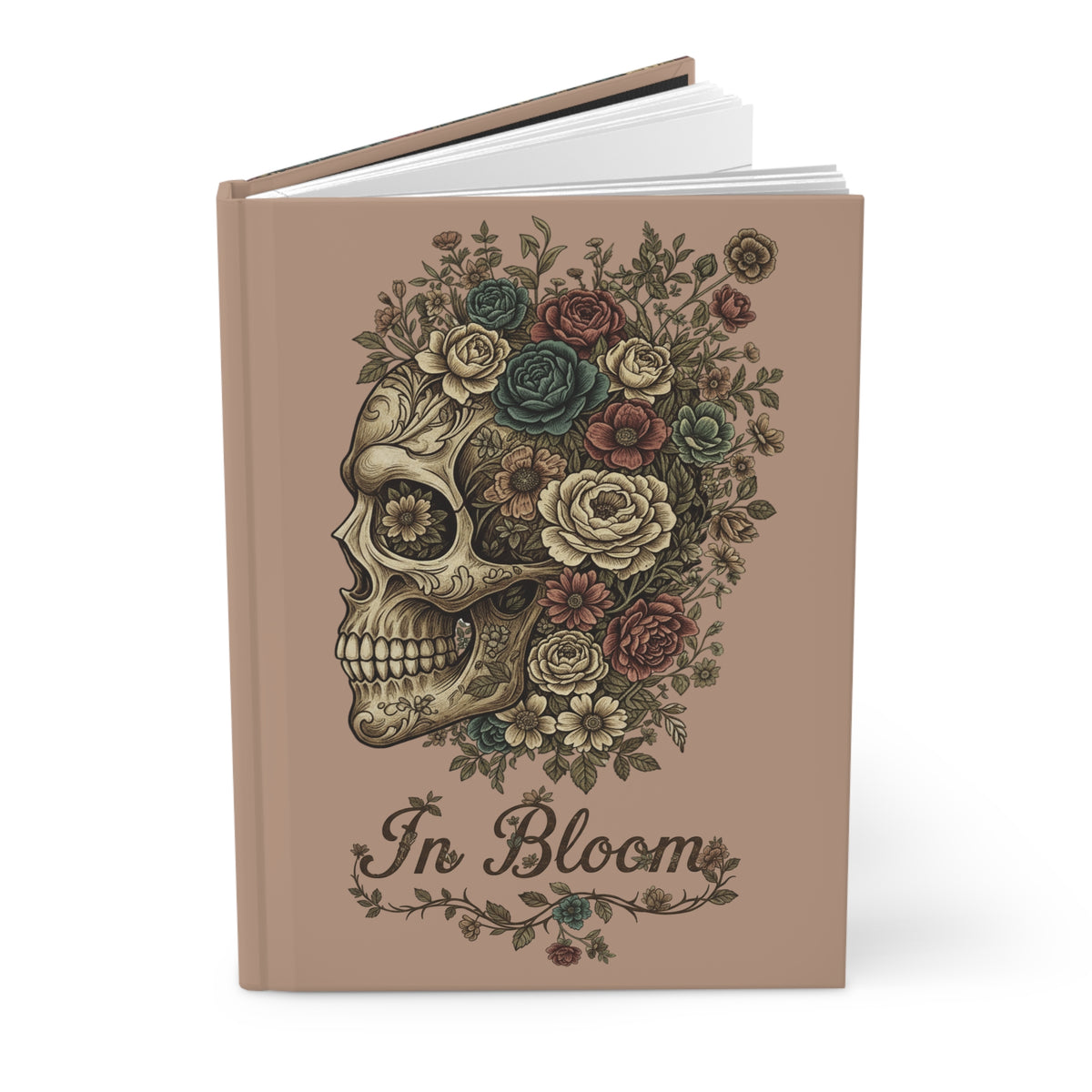 Floral Skull Hardcover Journal — "In Bloom" Vintage Rose Notebook