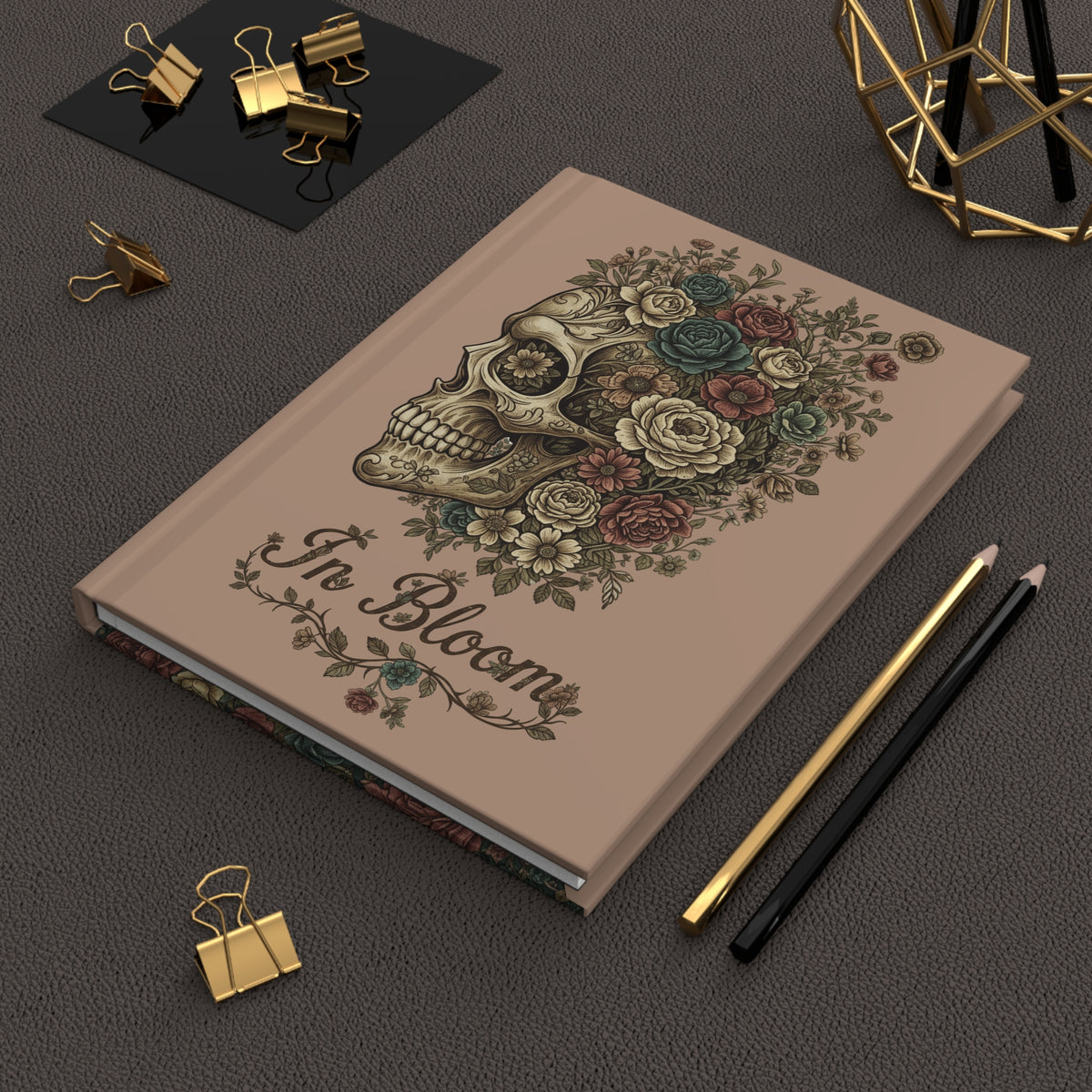 Floral Skull Hardcover Journal — "In Bloom" Vintage Rose Notebook