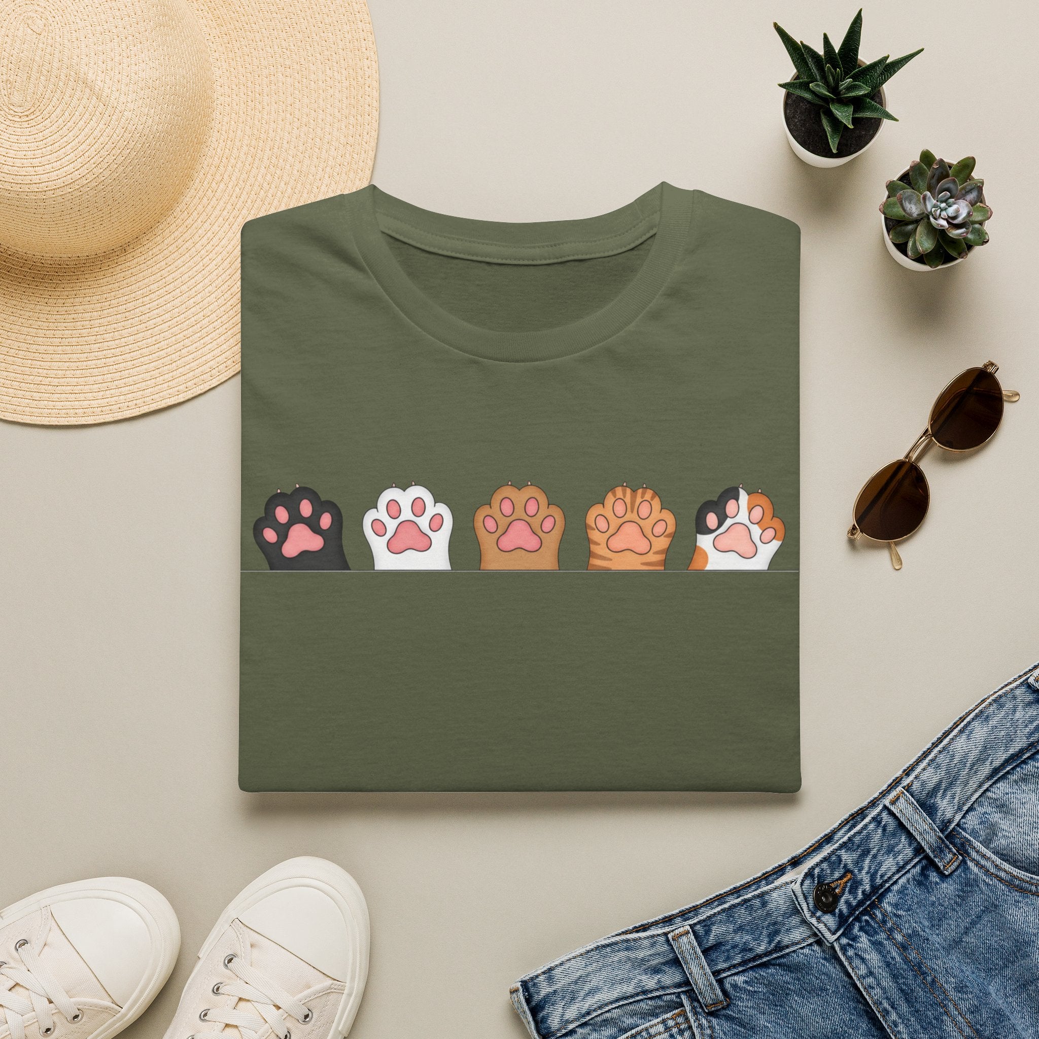 Cat Paw T-Shirt — Cute Multicolor Cat Paw Print Graphic Tee