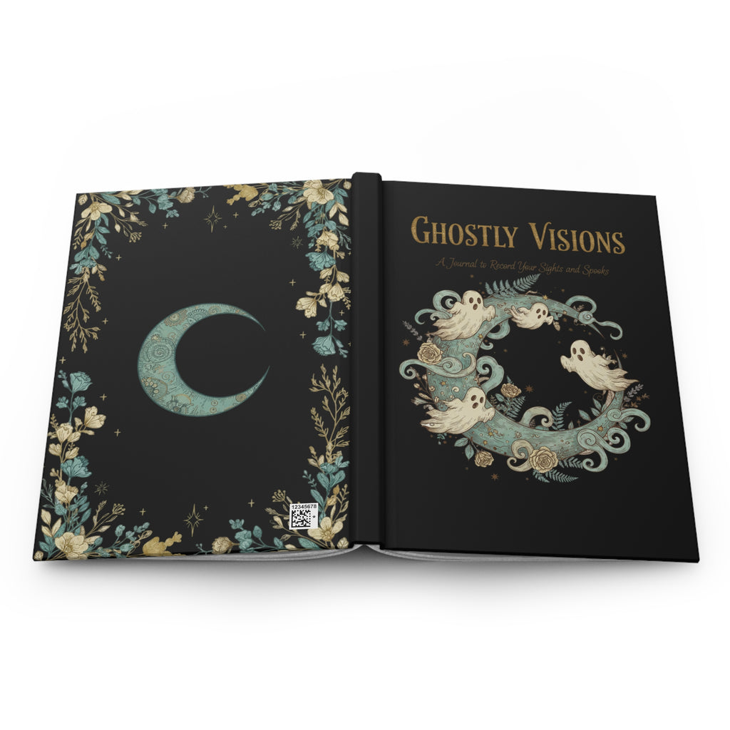 Ghostly Visions Black Hardcover Journal — Lined Paranormal Moon Notebook