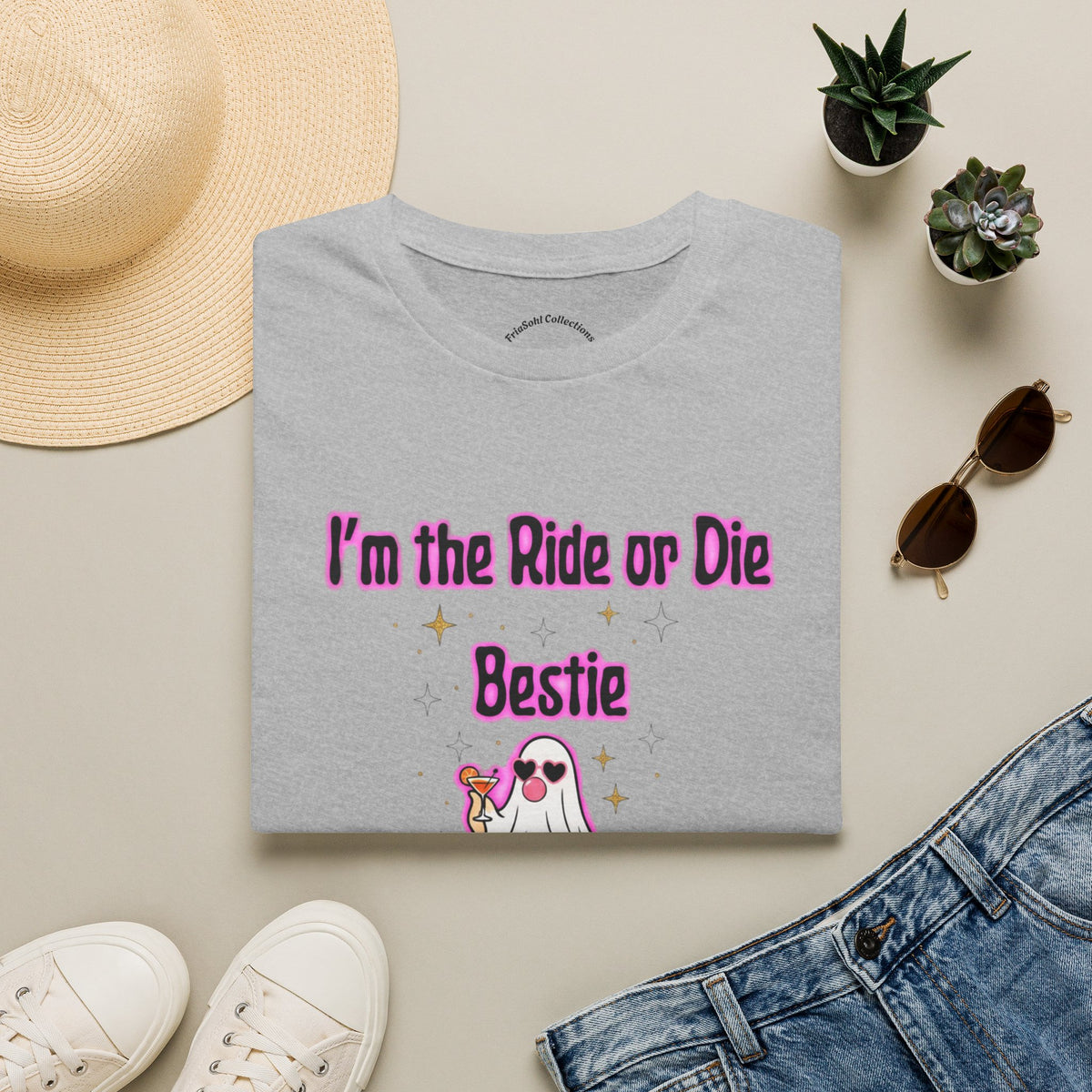 Ride or Die Bestie T-Shirt — Cute Ghost BFF Graphic Tee