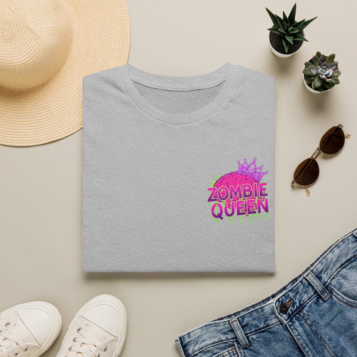 Zombie Queen T-Shirt — Neon Pink Drip Graphic Tee for Halloween & Horror Fans