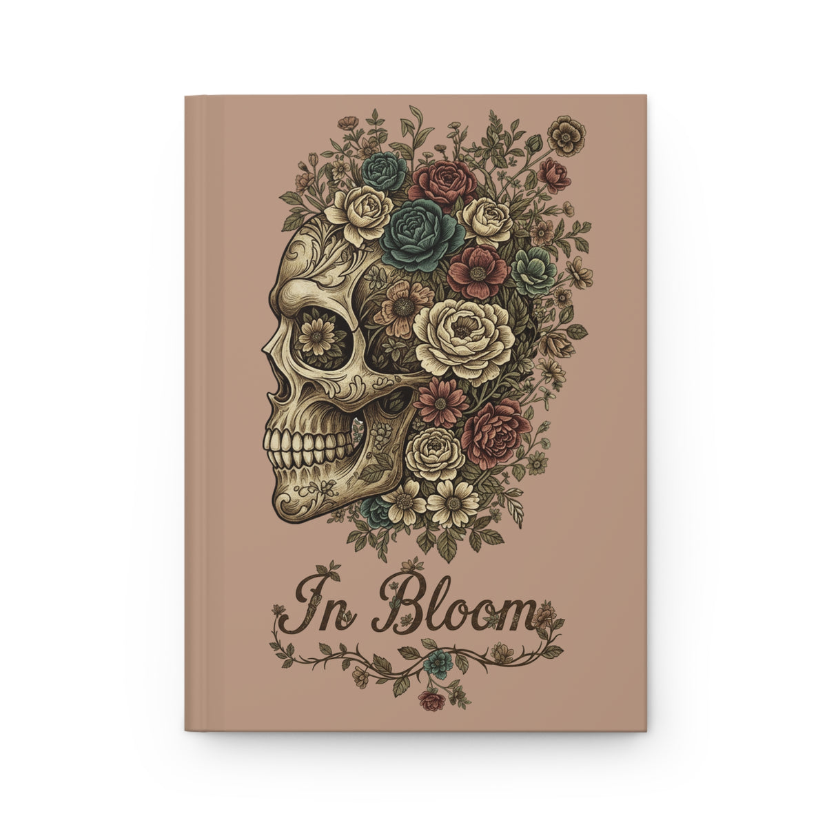 Floral Skull Hardcover Journal — "In Bloom" Vintage Rose Notebook